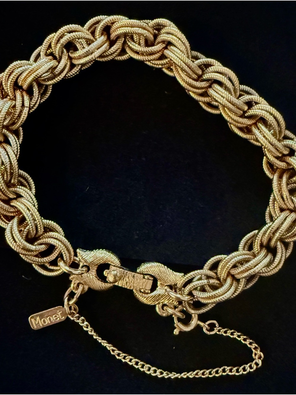 Vintage 1960’s Monet Gold Rope-Link 7 inch Bracelet with Safety Chain